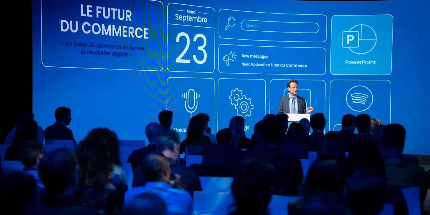 Carlo Thelen a la tribune de l'événement Futur du Commerce