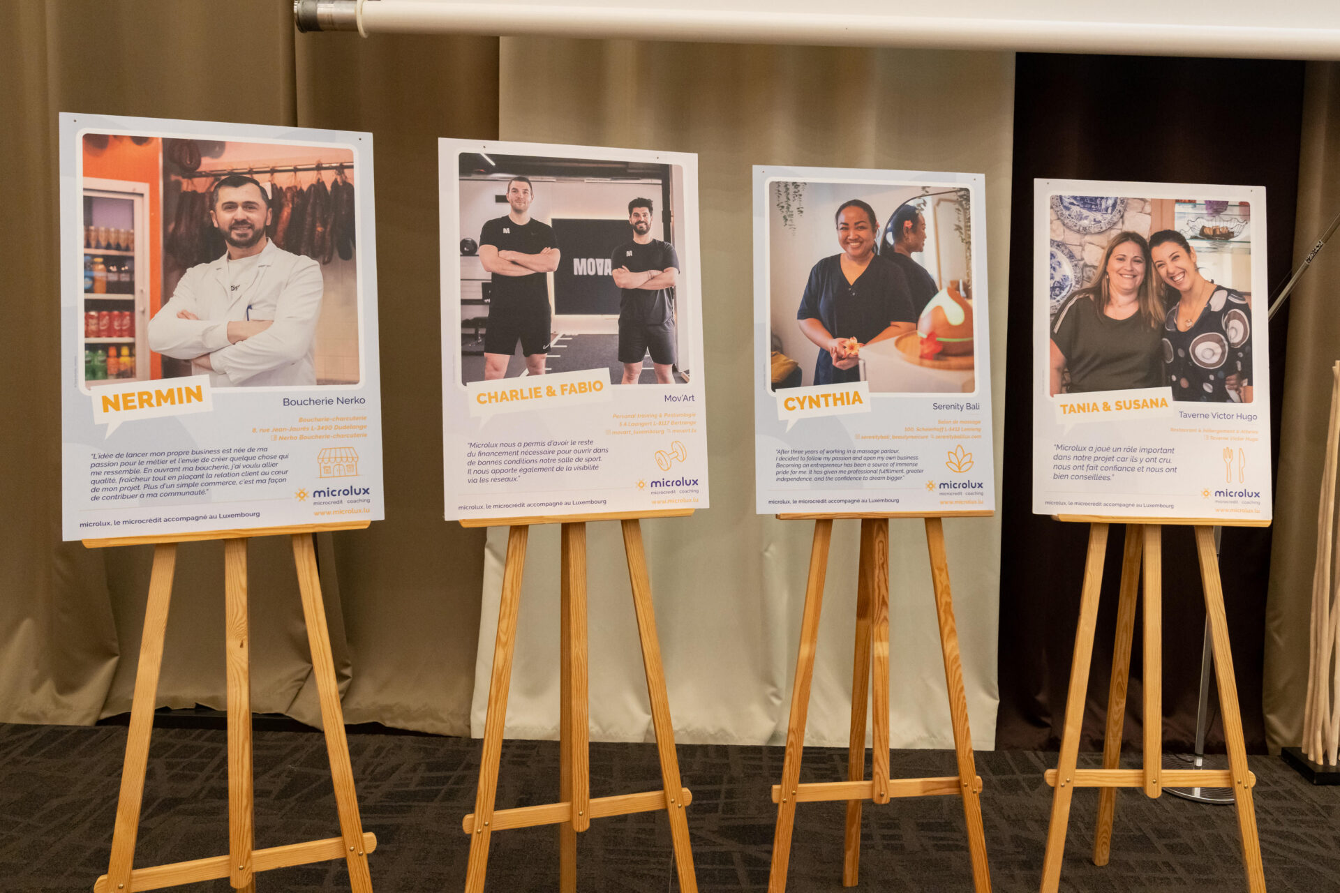 De nombreux entrepreneurs soutenus par microlux étaient présents à la soirée. D'autres étaient représentés sur les panneaux d'une belle galerie photos. 