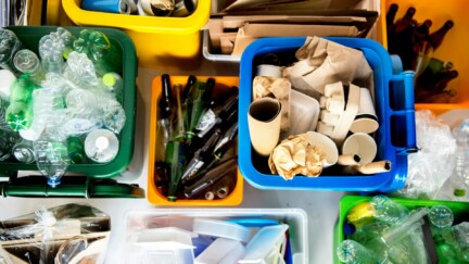 (crédit : curated lifestyle / Unsplash) différentes sortes de déchets triés dans leurs bacs respectifs